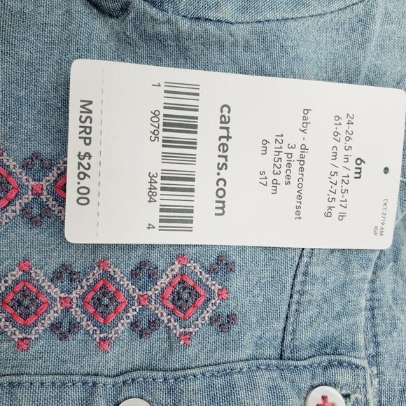 Carters 3 Piece Set Girl's Size 6 Months New - Picture 5 of 7